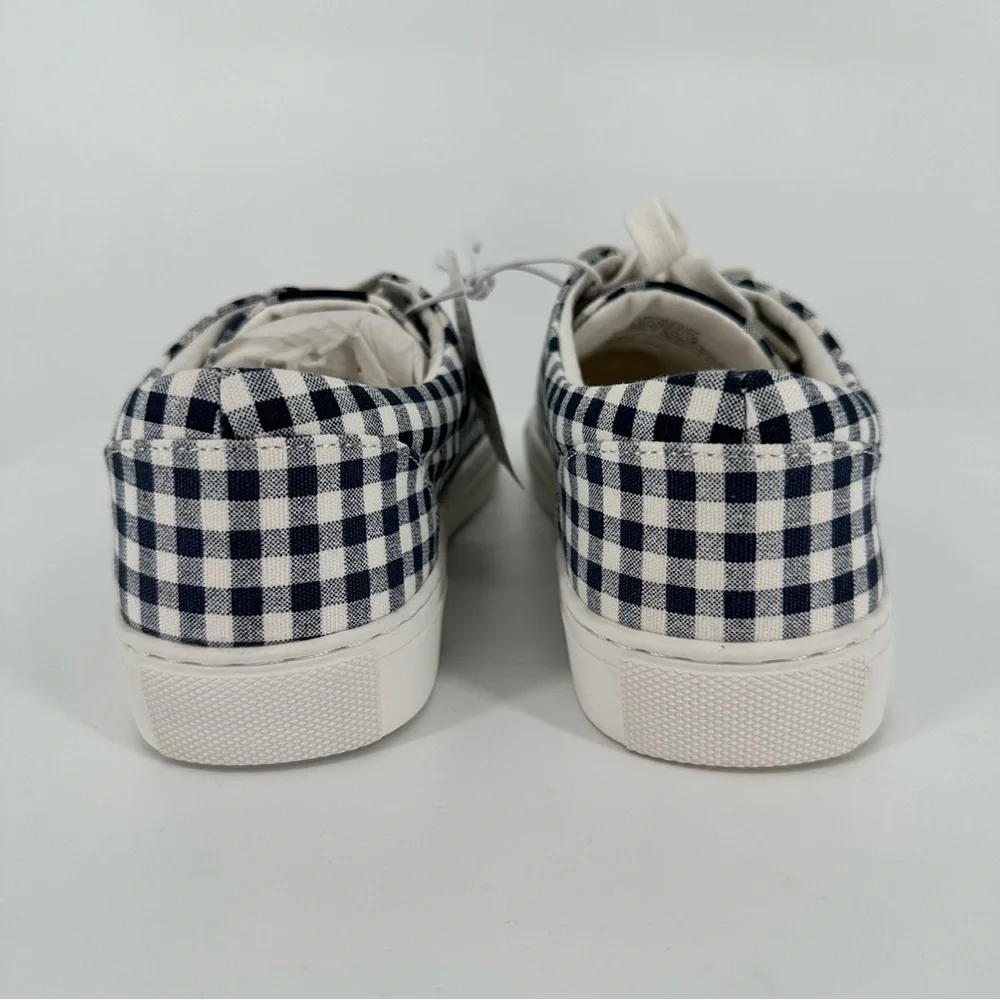 J Crew Factory Gingham Printed Road Trip Canvas Sneakers size 7.5 NWT Navy White
